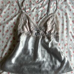 Vintage Pink & Silver Lace Tank with Bow